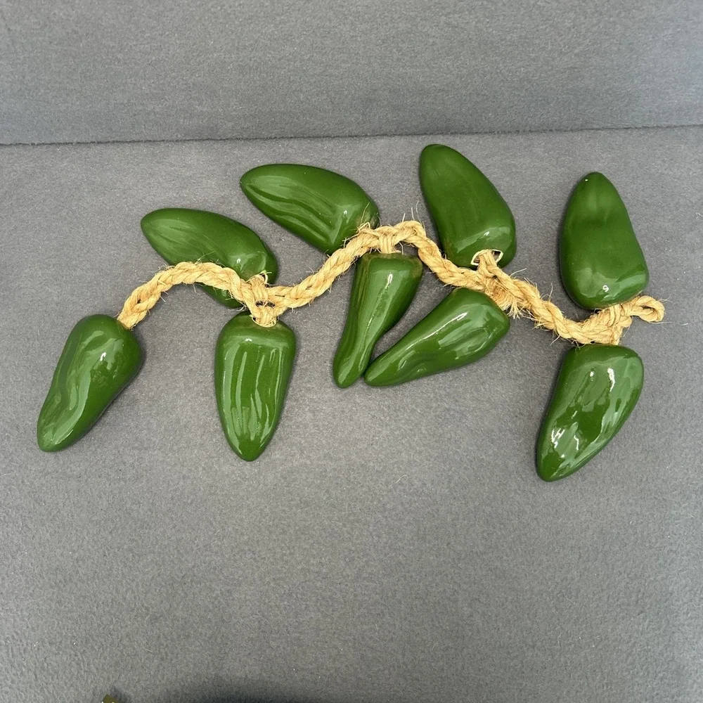 Ceramic Chili Pepper Ristra Hanging Decor Green‎ Jalapeno Peppers 25